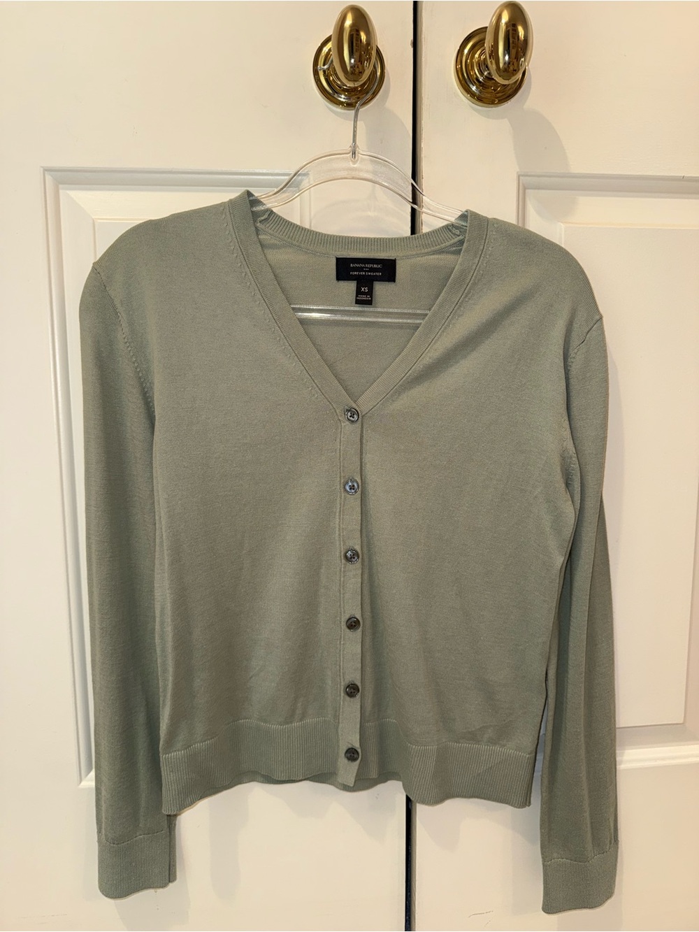Banana Republic Light Sage Green V-Neck Button Cardigan